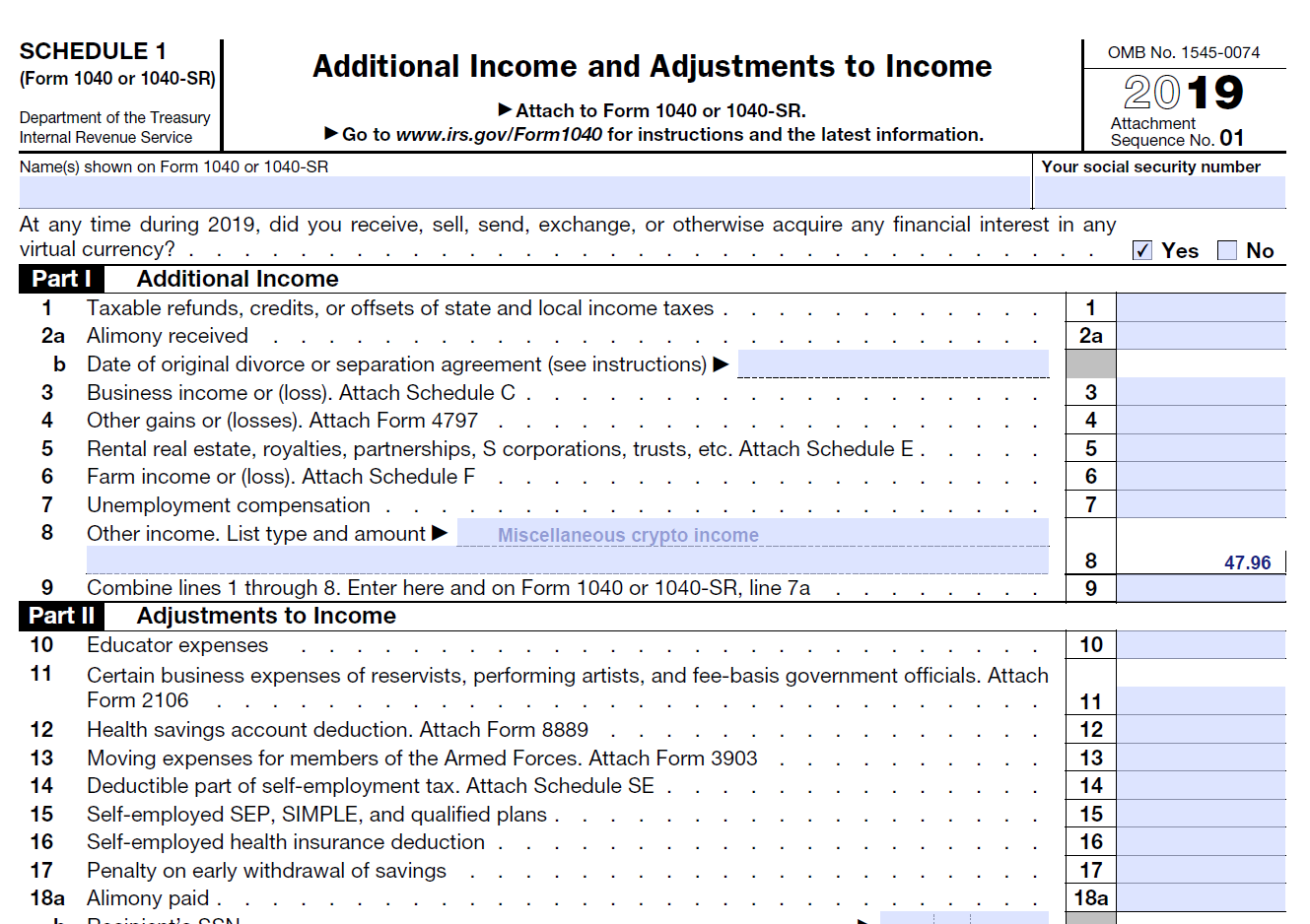 screenshot of schedule 1 form