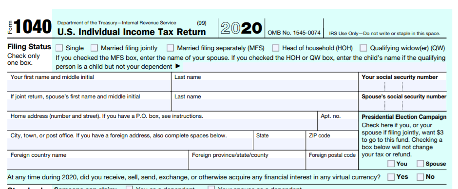 2020 Form 1040 with crypto tax question