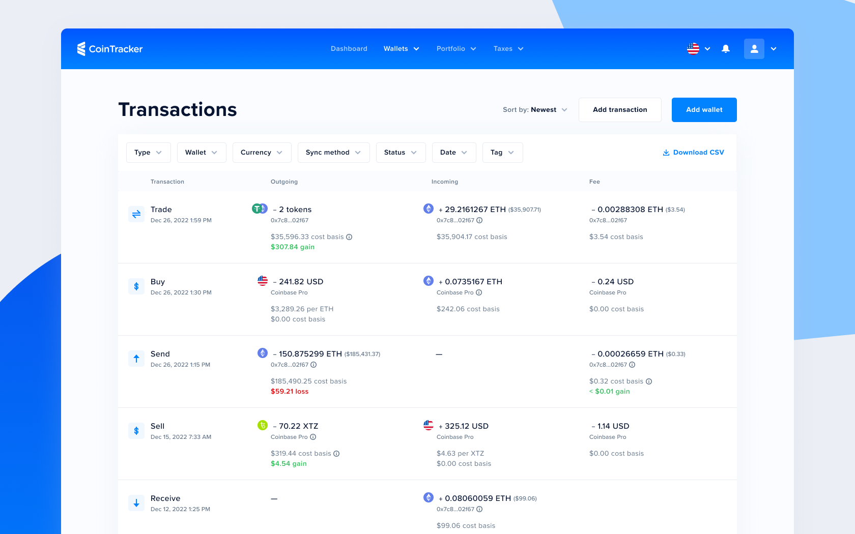 Product Update Transactions Page CoinTracker