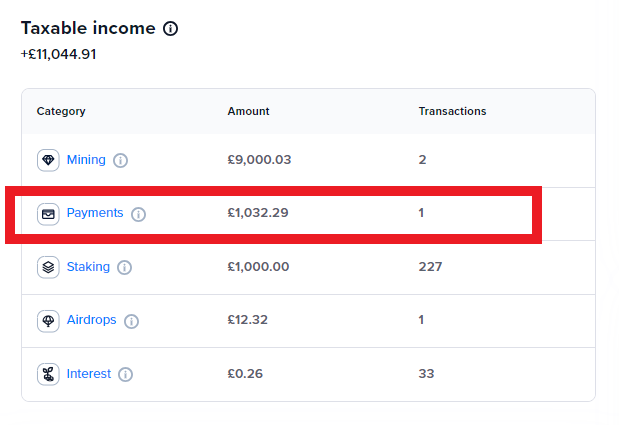 screenshot highlighting “payments” on a taxable income online form