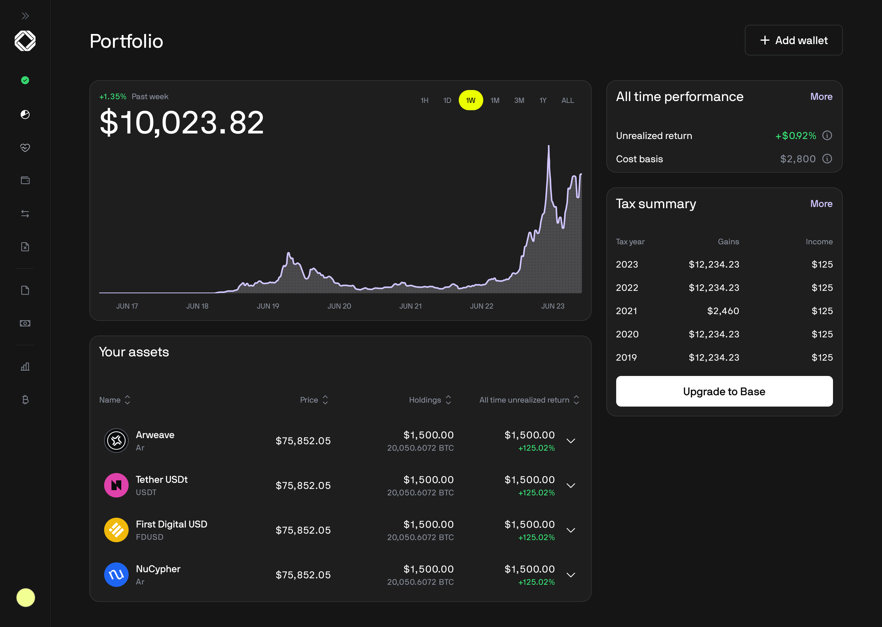 CoinTracker — Desktop, Portfolio (Home), Viewport, Dark